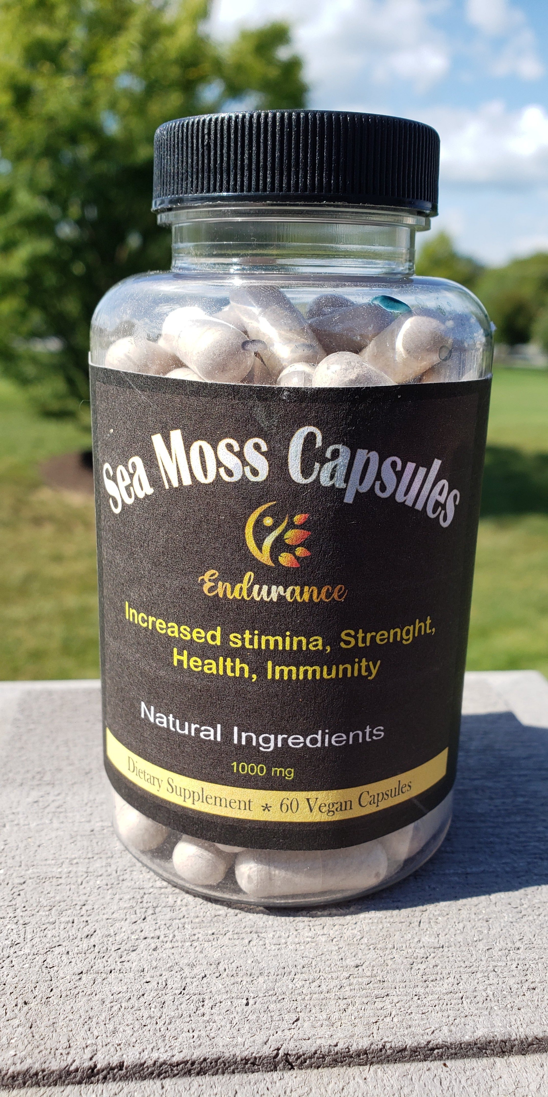 Bottle of Vegan sea moss capsules