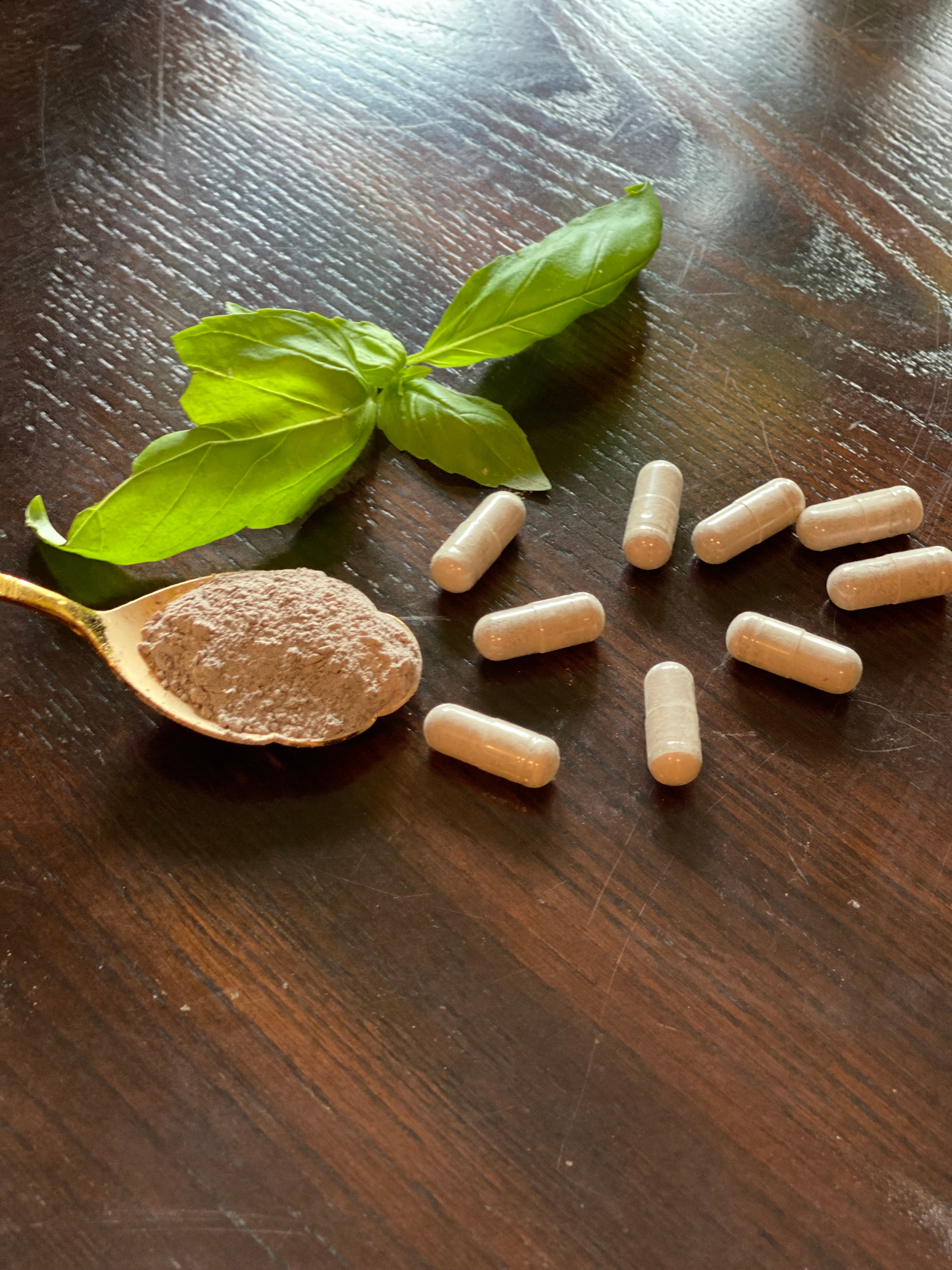 Sea moss capsules on a table